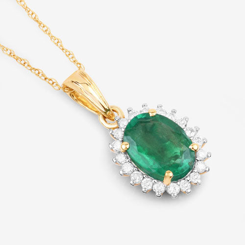 1.36 Carat Genuine Zambian Emerald and White Diamond 10K Yellow Gold Pendant Bids.com
