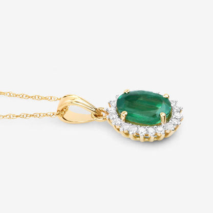 1.36 Carat Genuine Zambian Emerald and White Diamond 10K Yellow Gold Pendant Bids.com
