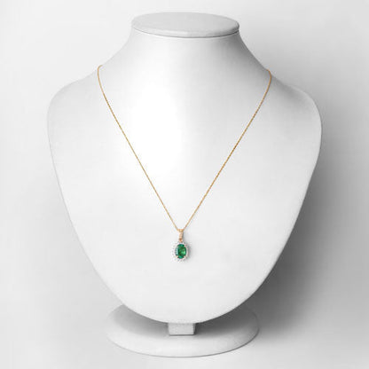 1.36 Carat Genuine Zambian Emerald and White Diamond 10K Yellow Gold Pendant Bids.com