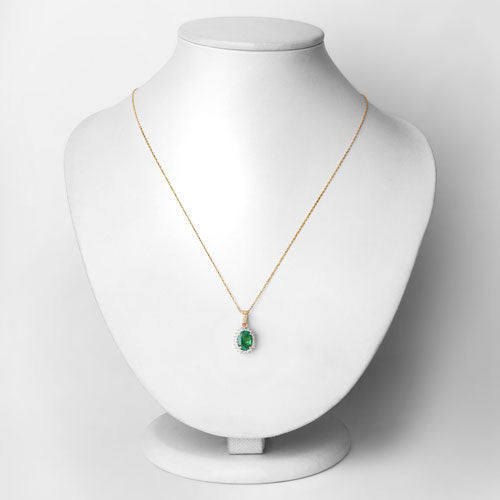 1.36 Carat Genuine Zambian Emerald and White Diamond 10K Yellow Gold Pendant Bids.com