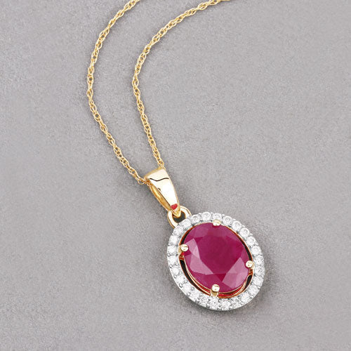 2.51 Carat Genuine Ruby and White Diamond 10K Yellow Gold Pendant Bids.com