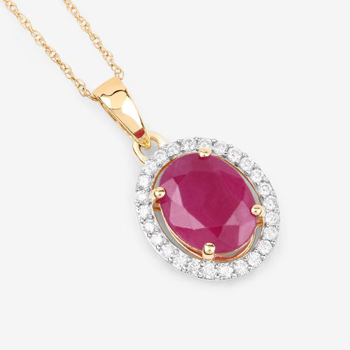 2.51 Carat Genuine Ruby and White Diamond 10K Yellow Gold Pendant Bids.com