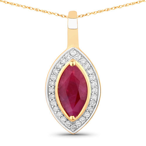 1.52 Carat Genuine Ruby and White Diamond 10K Yellow Gold Pendant Bids.com