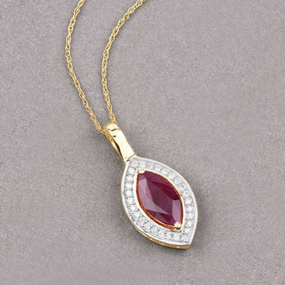 1.52 Carat Genuine Ruby and White Diamond 10K Yellow Gold Pendant Bids.com