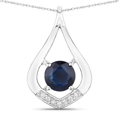 1.24 Carat Genuine Blue Sapphire and White Diamond 10K White Gold Pendant Bids.com