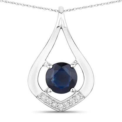 1.24 Carat Genuine Blue Sapphire and White Diamond 10K White Gold Pendant Bids.com
