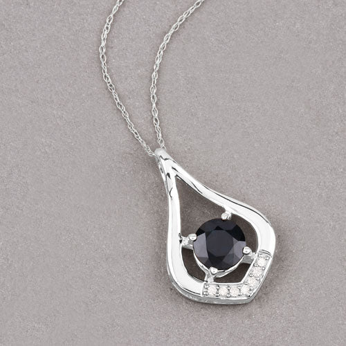 1.24 Carat Genuine Blue Sapphire and White Diamond 10K White Gold Pendant Bids.com