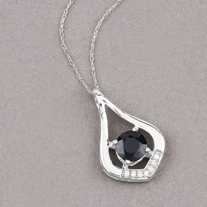 1.24 Carat Genuine Blue Sapphire and White Diamond 10K White Gold Pendant Bids.com