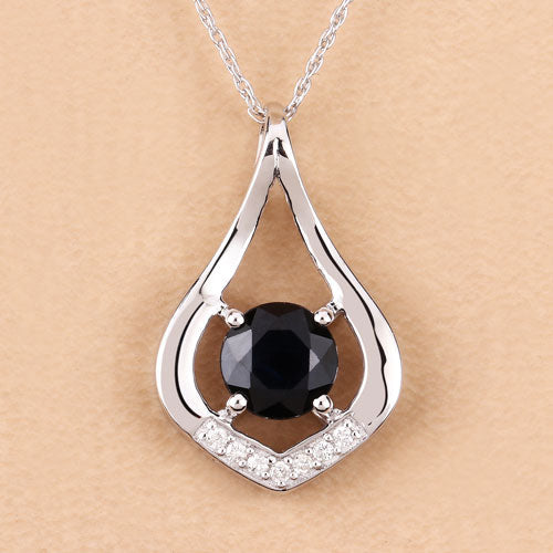 1.24 Carat Genuine Blue Sapphire and White Diamond 10K White Gold Pendant Bids.com