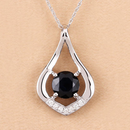 1.24 Carat Genuine Blue Sapphire and White Diamond 10K White Gold Pendant Bids.com
