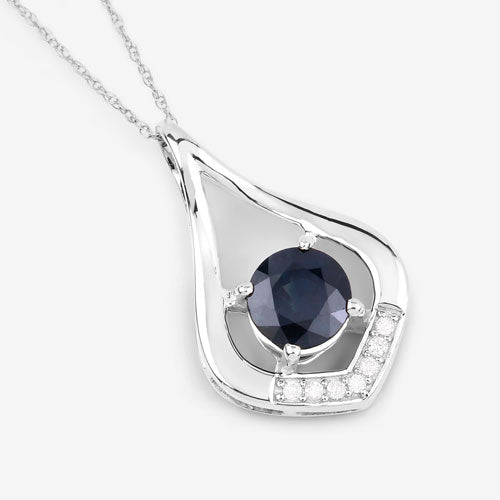 1.24 Carat Genuine Blue Sapphire and White Diamond 10K White Gold Pendant Bids.com