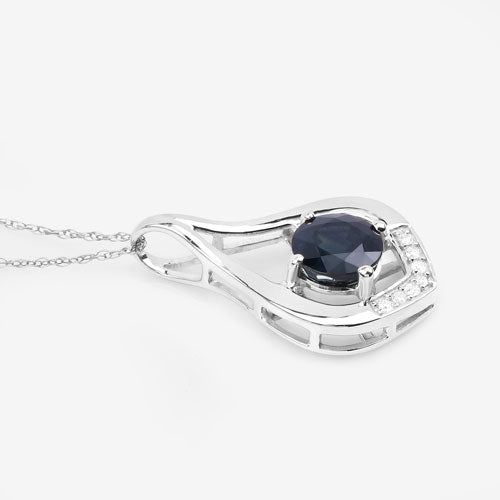 1.24 Carat Genuine Blue Sapphire and White Diamond 10K White Gold Pendant Bids.com