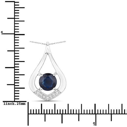 1.24 Carat Genuine Blue Sapphire and White Diamond 10K White Gold Pendant Bids.com