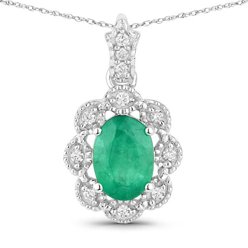 0.79 Carat Genuine Zambian Emerald and White Diamond 10K White Gold Pendant Bids.com