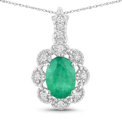 0.79 Carat Genuine Zambian Emerald and White Diamond 10K White Gold Pendant Bids.com