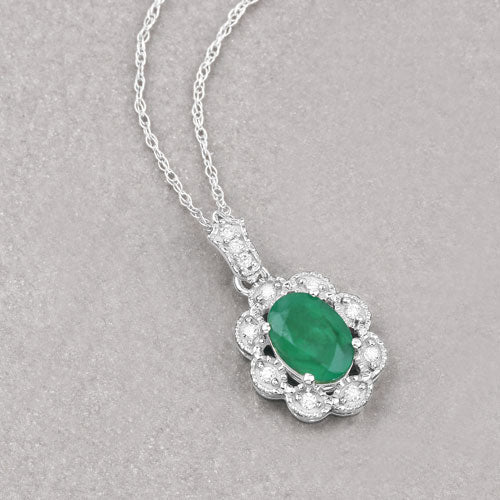 0.79 Carat Genuine Zambian Emerald and White Diamond 10K White Gold Pendant Bids.com