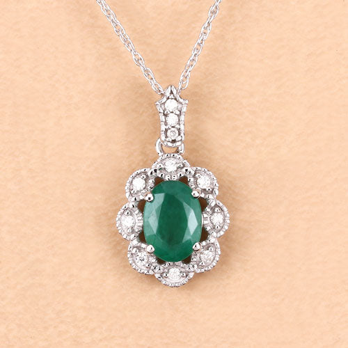 0.79 Carat Genuine Zambian Emerald and White Diamond 10K White Gold Pendant Bids.com
