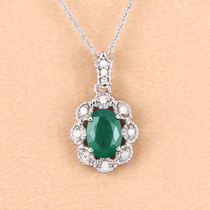 0.79 Carat Genuine Zambian Emerald and White Diamond 10K White Gold Pendant Bids.com