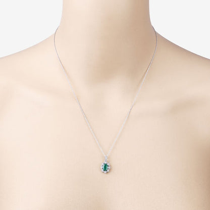 0.79 Carat Genuine Zambian Emerald and White Diamond 10K White Gold Pendant Bids.com
