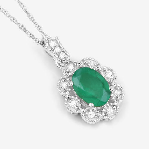 0.79 Carat Genuine Zambian Emerald and White Diamond 10K White Gold Pendant Bids.com