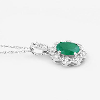 0.79 Carat Genuine Zambian Emerald and White Diamond 10K White Gold Pendant Bids.com