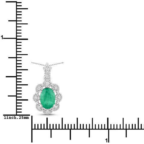 0.79 Carat Genuine Zambian Emerald and White Diamond 10K White Gold Pendant Bids.com