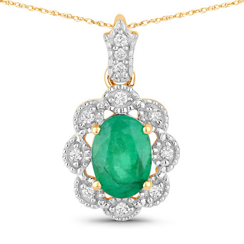 0.79 Carat Genuine Zambian Emerald and White Diamond 10K Yellow Gold Pendant Bids.com