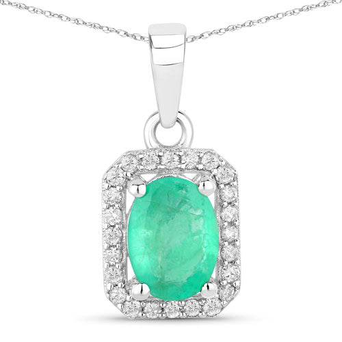 0.83 Carat Genuine Zambian Emerald and White Diamond 10K White Gold Pendant Bids.com
