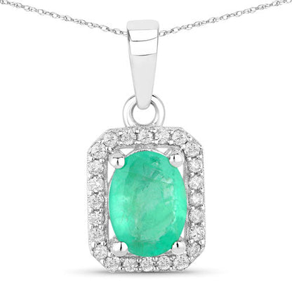 0.83 Carat Genuine Zambian Emerald and White Diamond 10K White Gold Pendant Bids.com