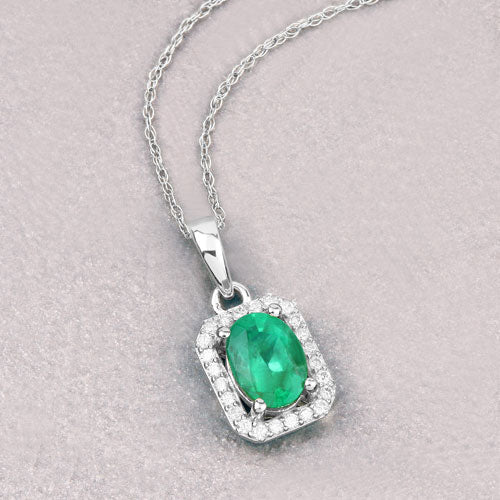 0.83 Carat Genuine Zambian Emerald and White Diamond 10K White Gold Pendant Bids.com