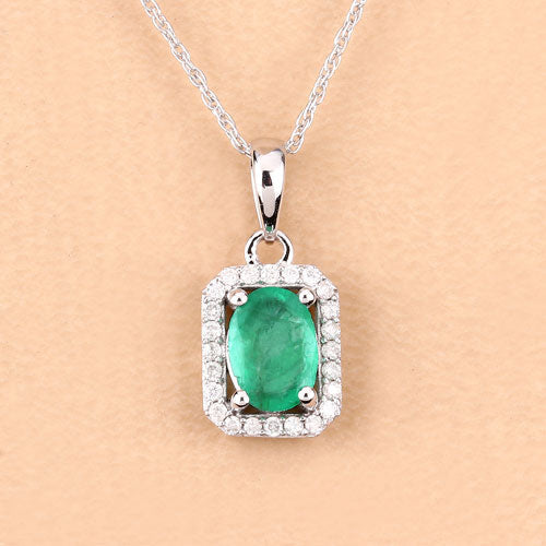 0.83 Carat Genuine Zambian Emerald and White Diamond 10K White Gold Pendant Bids.com