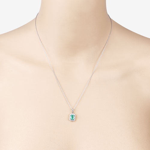 0.83 Carat Genuine Zambian Emerald and White Diamond 10K White Gold Pendant Bids.com
