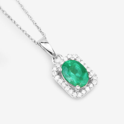 0.83 Carat Genuine Zambian Emerald and White Diamond 10K White Gold Pendant Bids.com