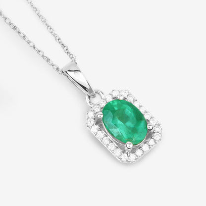 0.83 Carat Genuine Zambian Emerald and White Diamond 10K White Gold Pendant Bids.com