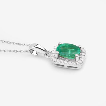 0.83 Carat Genuine Zambian Emerald and White Diamond 10K White Gold Pendant Bids.com