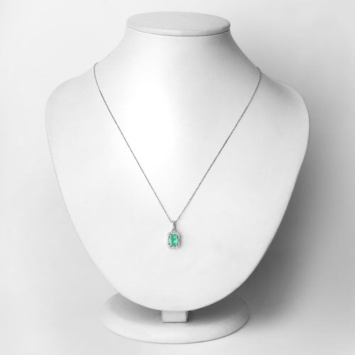 0.83 Carat Genuine Zambian Emerald and White Diamond 10K White Gold Pendant Bids.com