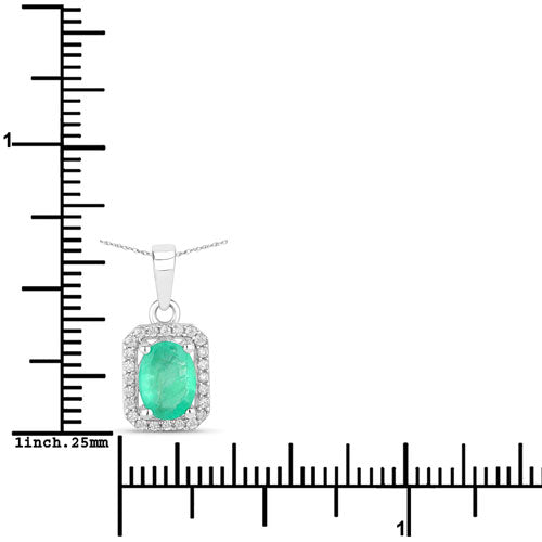 0.83 Carat Genuine Zambian Emerald and White Diamond 10K White Gold Pendant Bids.com