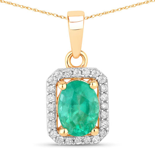 0.83 Carat Genuine Zambian Emerald and White Diamond 10K Yellow Gold Pendant Bids.com