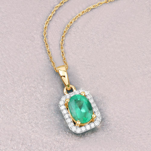 0.83 Carat Genuine Zambian Emerald and White Diamond 10K Yellow Gold Pendant Bids.com