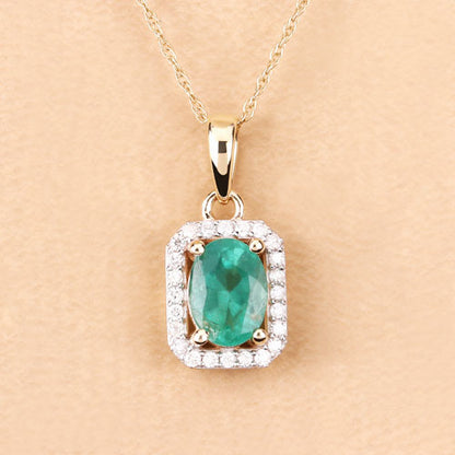 0.83 Carat Genuine Zambian Emerald and White Diamond 10K Yellow Gold Pendant Bids.com