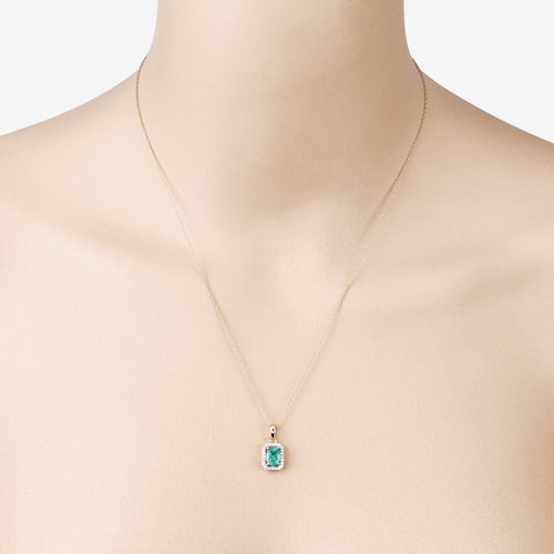 0.83 Carat Genuine Zambian Emerald and White Diamond 10K Yellow Gold Pendant Bids.com