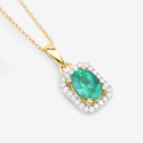 0.83 Carat Genuine Zambian Emerald and White Diamond 10K Yellow Gold Pendant Bids.com