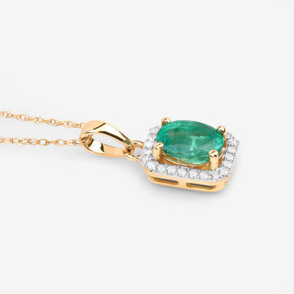 0.83 Carat Genuine Zambian Emerald and White Diamond 10K Yellow Gold Pendant Bids.com
