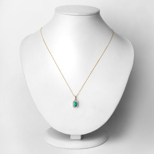0.83 Carat Genuine Zambian Emerald and White Diamond 10K Yellow Gold Pendant Bids.com