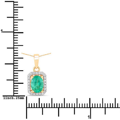 0.83 Carat Genuine Zambian Emerald and White Diamond 10K Yellow Gold Pendant Bids.com