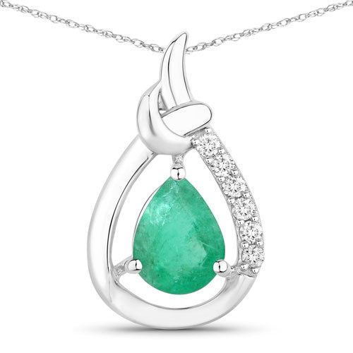 1.18 Carat Genuine Zambian Emerald and White Diamond 10K White Gold Pendant Bids.com