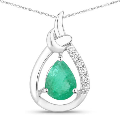 1.18 Carat Genuine Zambian Emerald and White Diamond 10K White Gold Pendant Bids.com