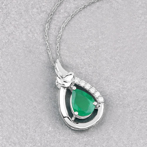 1.18 Carat Genuine Zambian Emerald and White Diamond 10K White Gold Pendant Bids.com