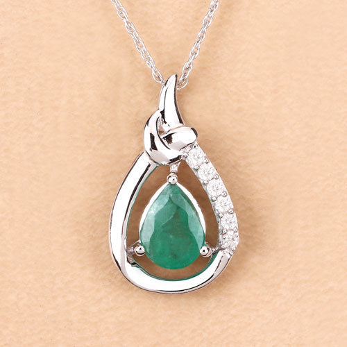 1.18 Carat Genuine Zambian Emerald and White Diamond 10K White Gold Pendant Bids.com