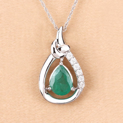 1.18 Carat Genuine Zambian Emerald and White Diamond 10K White Gold Pendant Bids.com